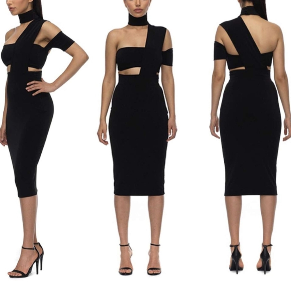 Elegant Black Cut-Out Dress Size M
